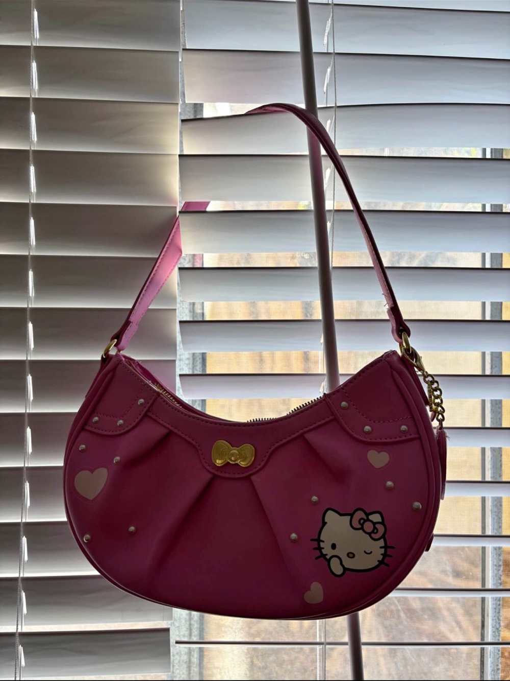 Hello Kitty Hot Pink Shoulder Bag with Gold Bow Accent